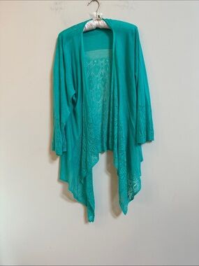 Haband Teal Open-Front Draped Cardigan